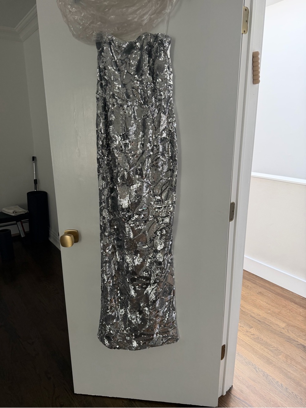 Strapless Silver Sequin Column Gown - Picture 5 of 5